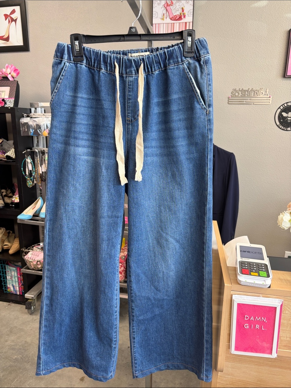 WoMen's Blue Drawstring Denim Jeans